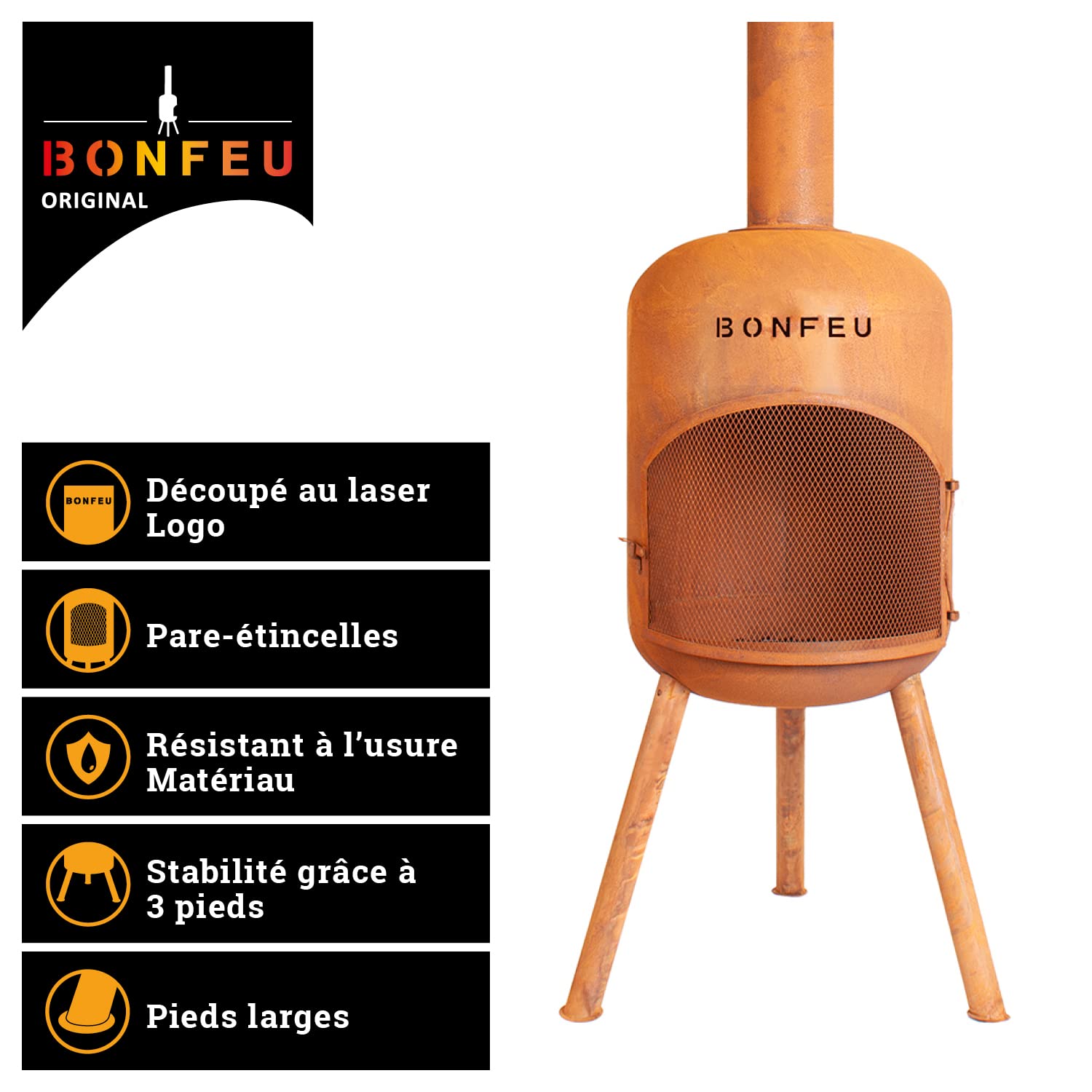 BonFeu BonBono Rouille - Brasero pour Jardin - Braser avec Barbecue Grill - Brazeros Exterieur - 45x45x165 cm