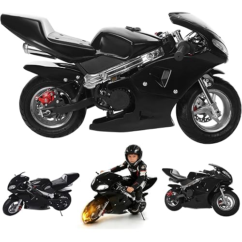 Mini Motorcycle for Adults Kids Pocket Bike Dual Headlights Pocket Rocket Motorcycle Small Bike Rubber Handlebars Strong Power 2-Stroke 49cc Over 8 Years Old Kids Gas Motorbike