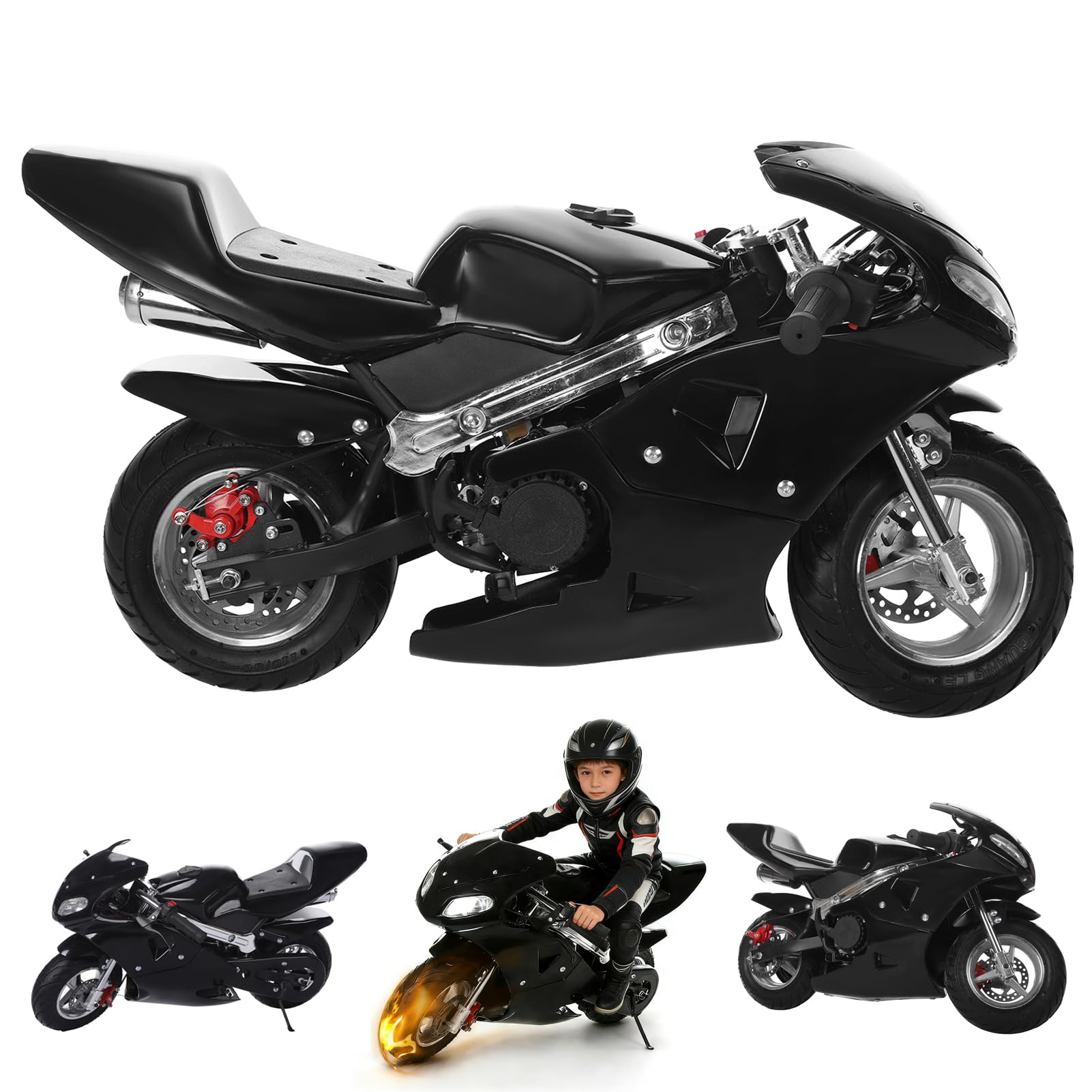 Mini Motorcycle for Adults Kids Pocket Bike Dual Headlights Pocket Rocket Motorcycle Small Bike Rubber Handlebars Strong Power 2-Stroke 49cc Over 8 Years Old Kids Gas Motorbike