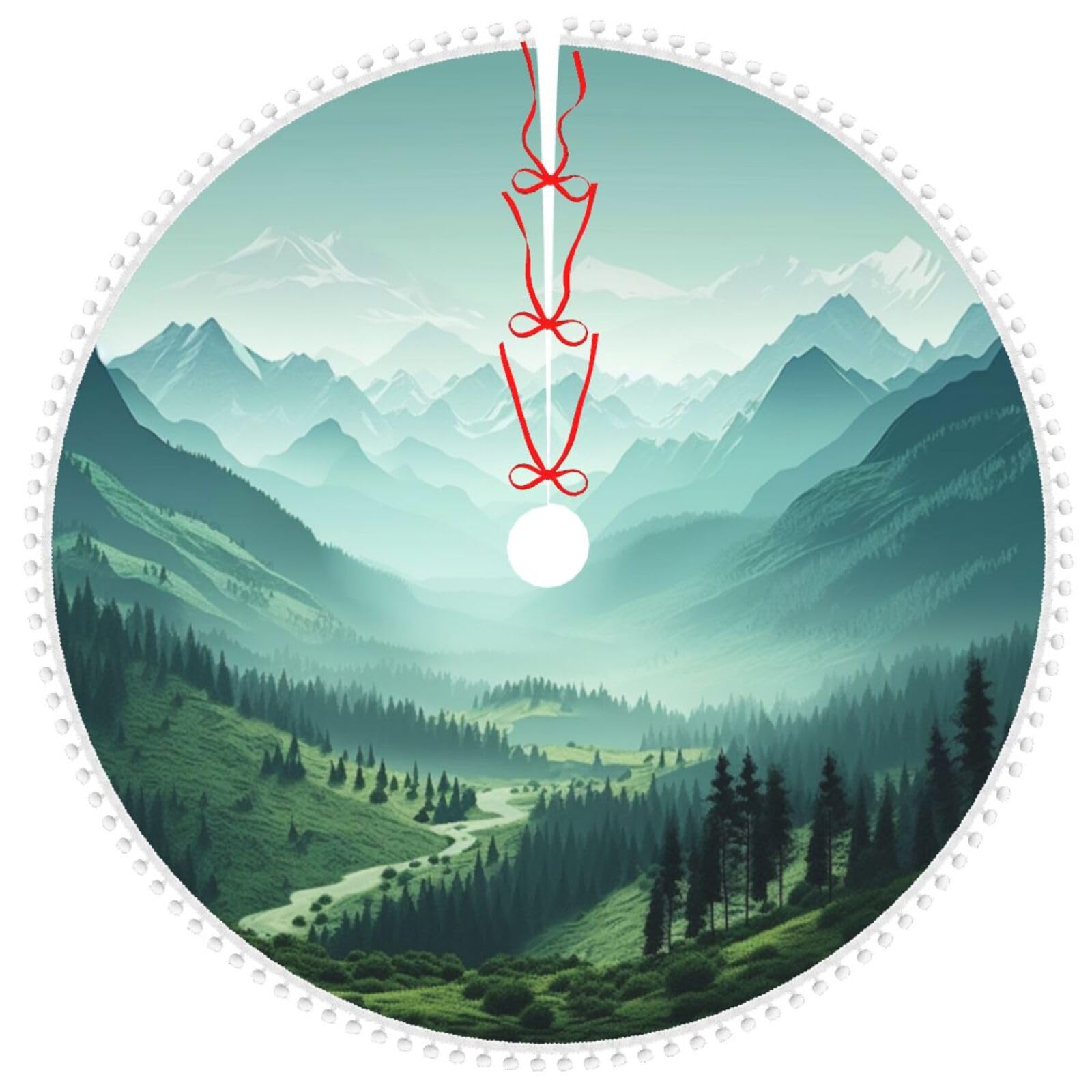 Tapis de sapin de Noël de ferme anti-aiguilles motif montagne verte chic