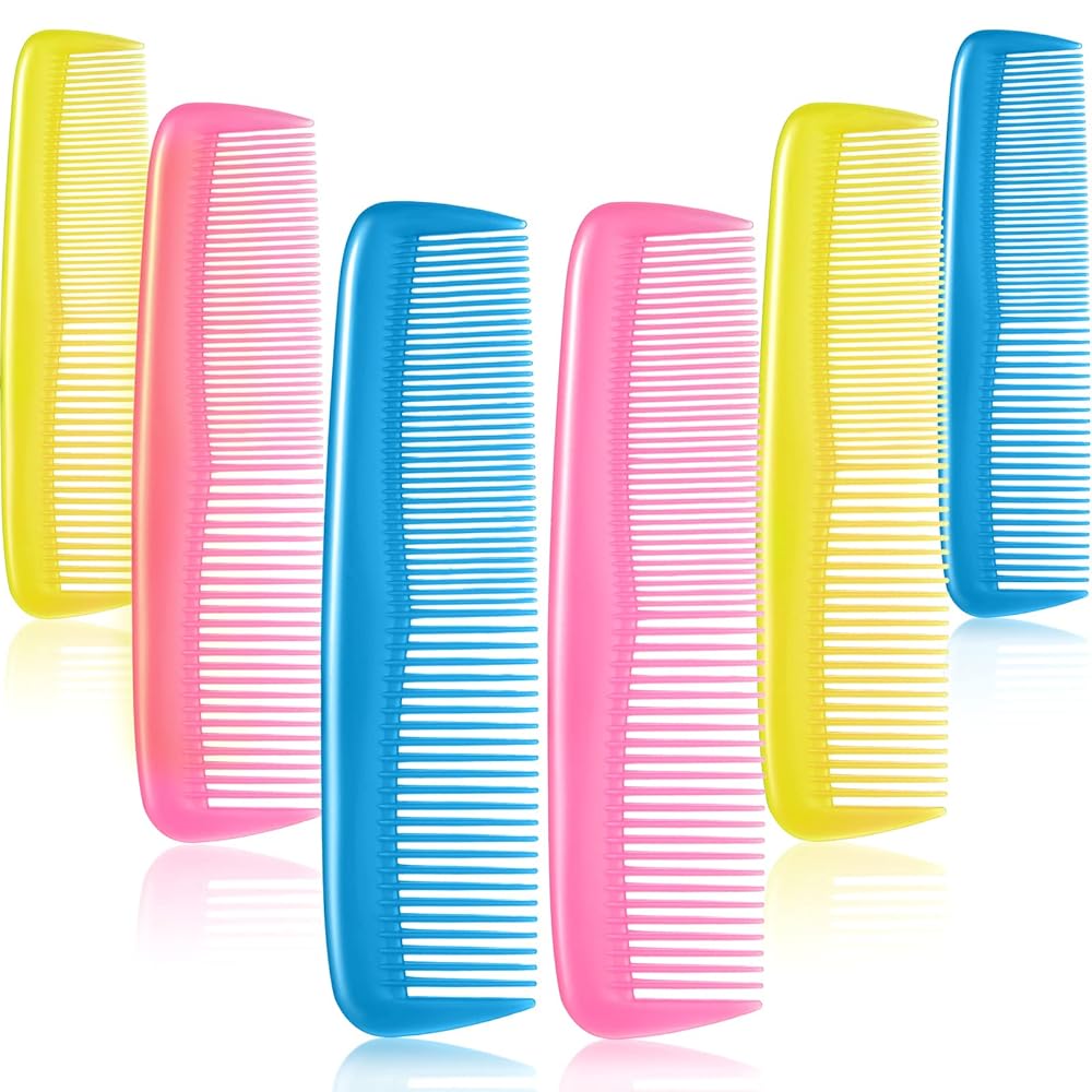 Leinuosen 12 Pieces Hair Combs Set Pocket Plastic Fine Tooth Dressing Comb for Women and Men, Peines Para Cabello(Pink, Yellow, Blue)