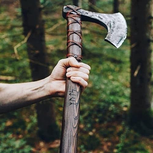 Vista 5 de Forest Hunting 42”Two Handed Large Berserker Axe, Large Norse Axes,Scandinavian Style Viking Axe Double Headed ax, Real Battle ax, Wood Handle self
