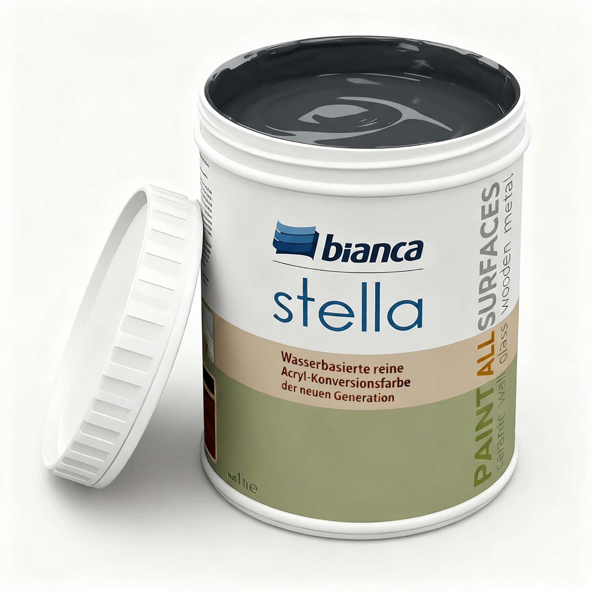 Bianca Stella Pintura para muebles premium sin lijado para cocina y baño, Antracita, Brillante, 1000ml, a base de agua, pintura acrílica para todas las superficies, madera, azulejos, metal