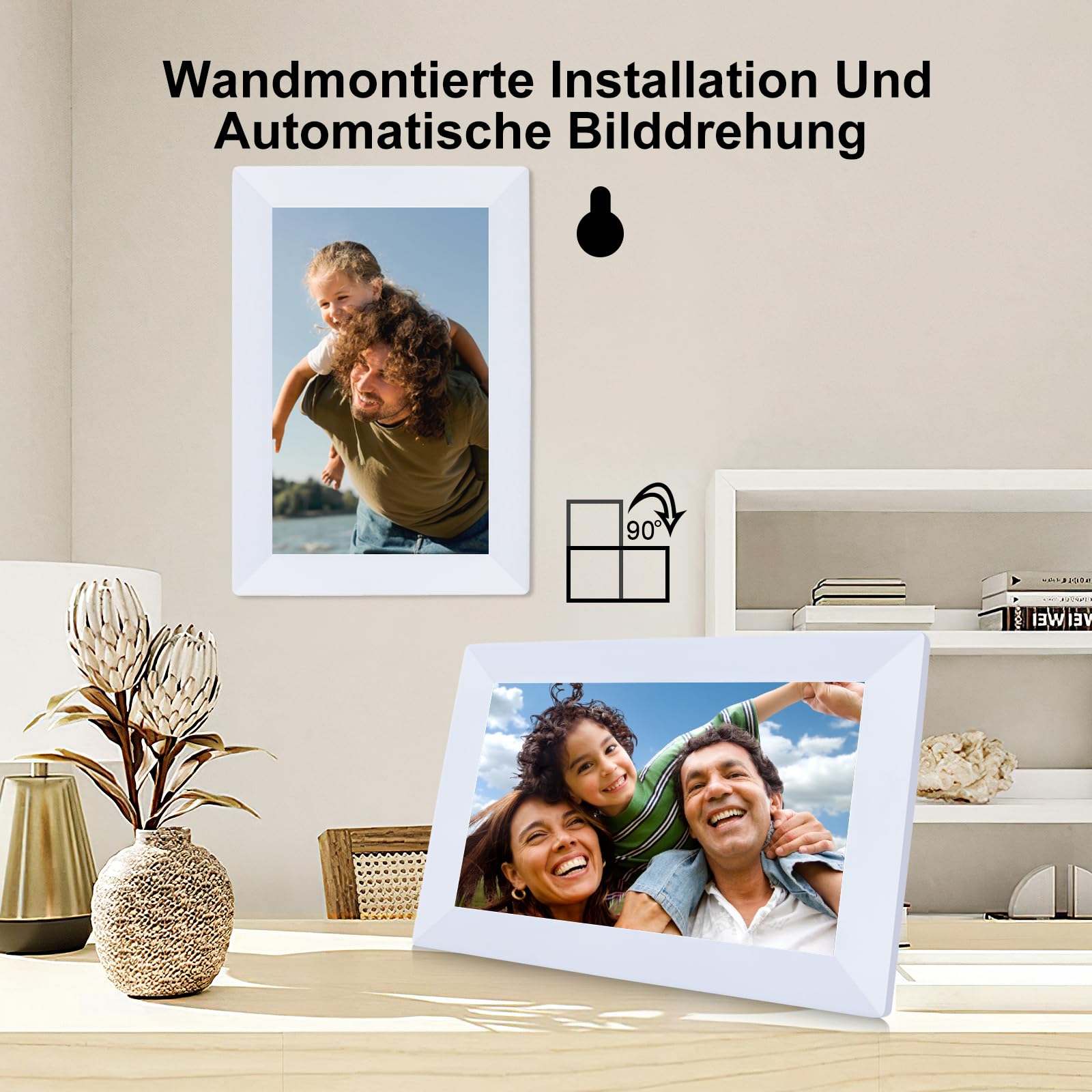 Frameo 10,1 Zoll WLAN Digitaler Bilderrahmen,1280x800 HD IPS Touchscreen Bilderrahmen,32GB Groß Speicher, Automatische Bilddrehung Unterstützt Wandmontage,Frameo APP Fotos Und Videos Jederzeit Teilen
