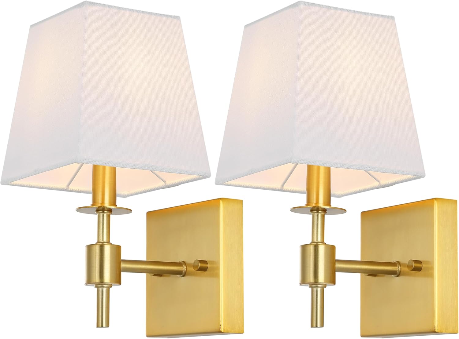 SAFAVIEH Lighting Collection Clauren Brass Wall Sconce Set of 2 Light Fixture, with White Shade Ideal for Bathroom, Entryway, Vanity, Foyer, Hallway, Living Room (LED Bulbs Included)