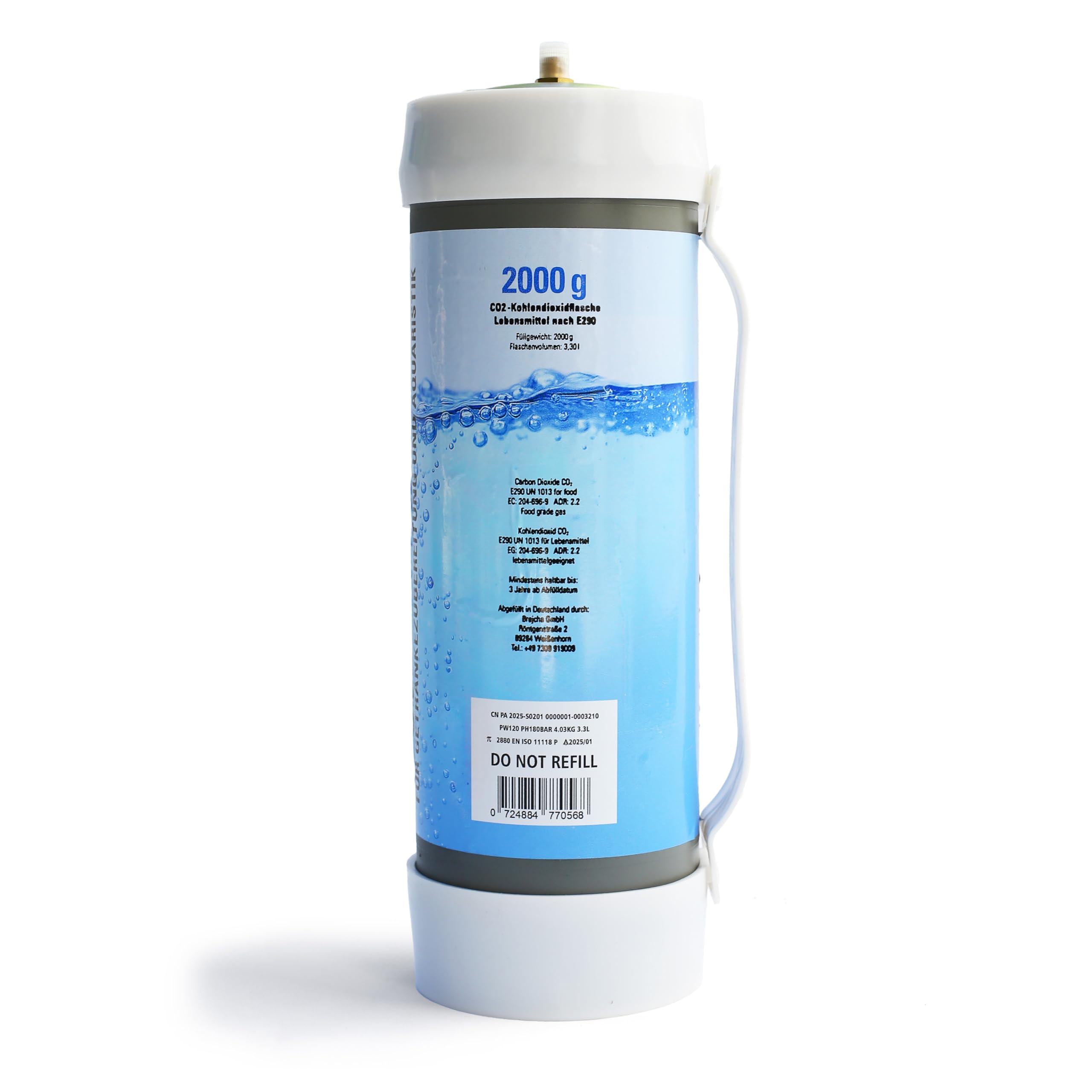 CO2 Einweg Flasche 2 x 2000g CO2 Kohlendioxid Kohlensäure mit Gewinde M10x1 passend für JBL Druckminderer Aquaristik