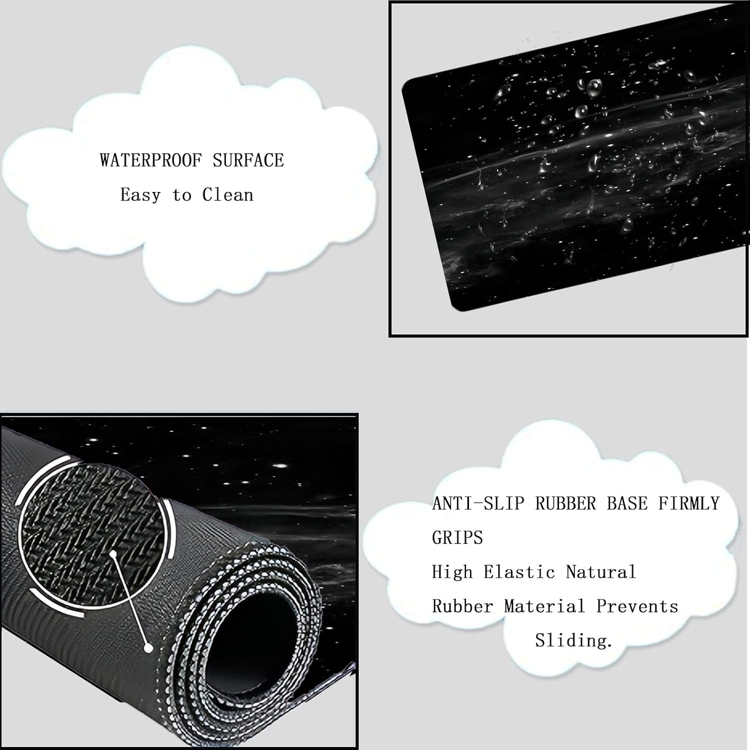 Cloud Mouse Pad Keyboard Wrist Rest 4PCS Extended Large Galaxy Desk Mat Pad Set Memory Foam Non-Slip Cute Ergonomic Gaming Mouse Pad Wrist Support for Computer Laptop Home Office Black