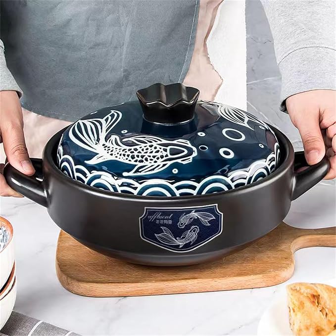 Ceramic Pot for Cooking with Lid, Clay Pot for Cooking, Rice Pot Clay Pots for Cooking Chinese Ceramic Casserole,Earthenware Pot,Asian Rice Cooker Pot Cookware Stew Pot Stockpot (3300ml)