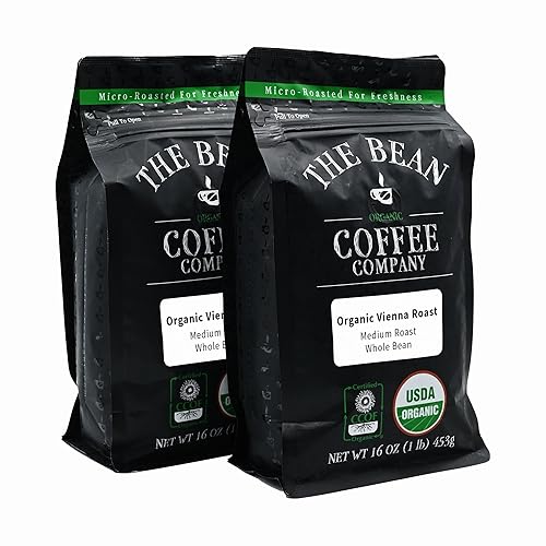 The Bean Coffee Company Organic Vienna Roast, mediano, grano entero, bolsas de 16 onzas (paquete de 2)