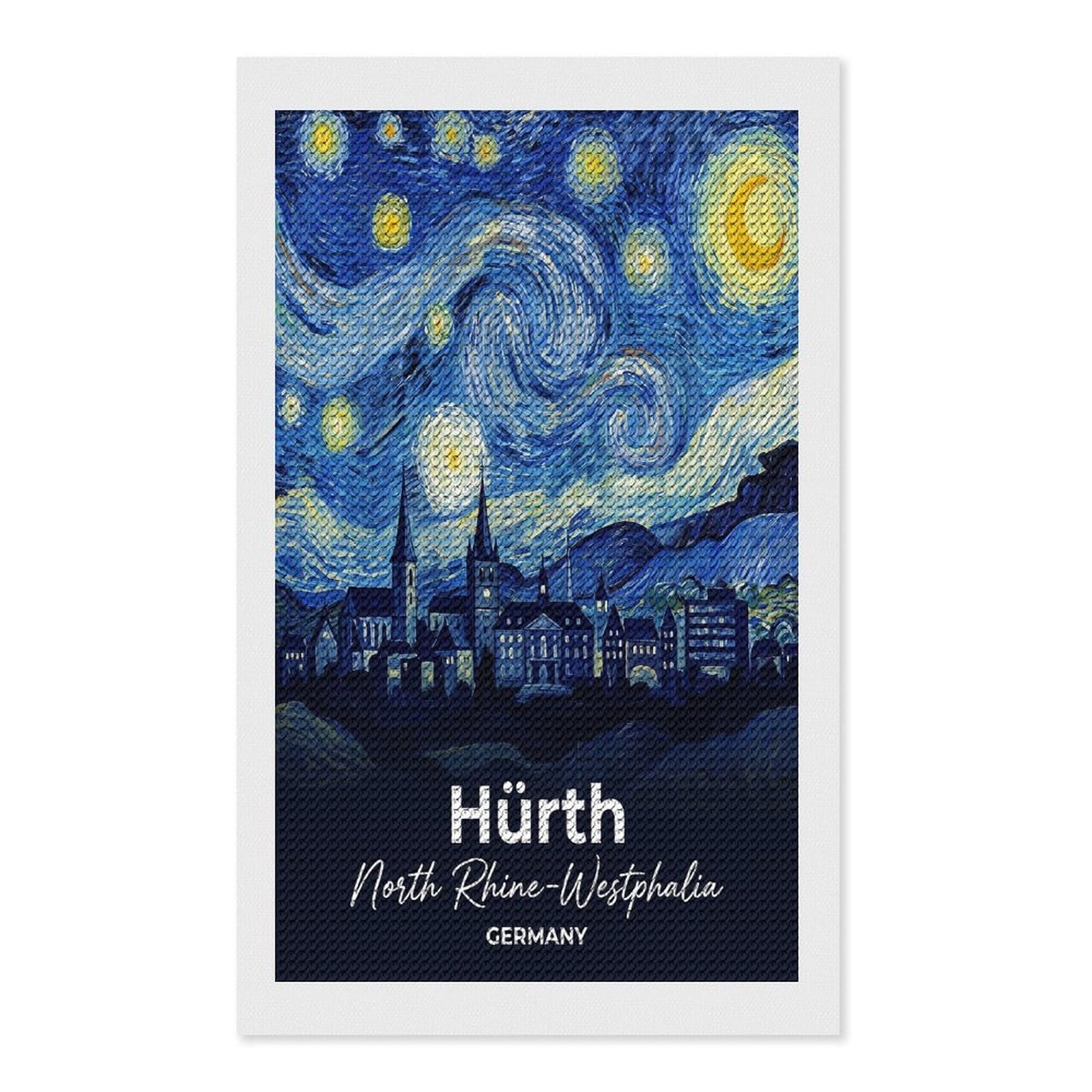 Junmoney Hurth Germany Starry Night DIY Diamond Art Canvas Kit 12"x20", Relaxing DIY, Sparkling Crystal Beads, Vintage Style Decor, Holiday Gift Idea