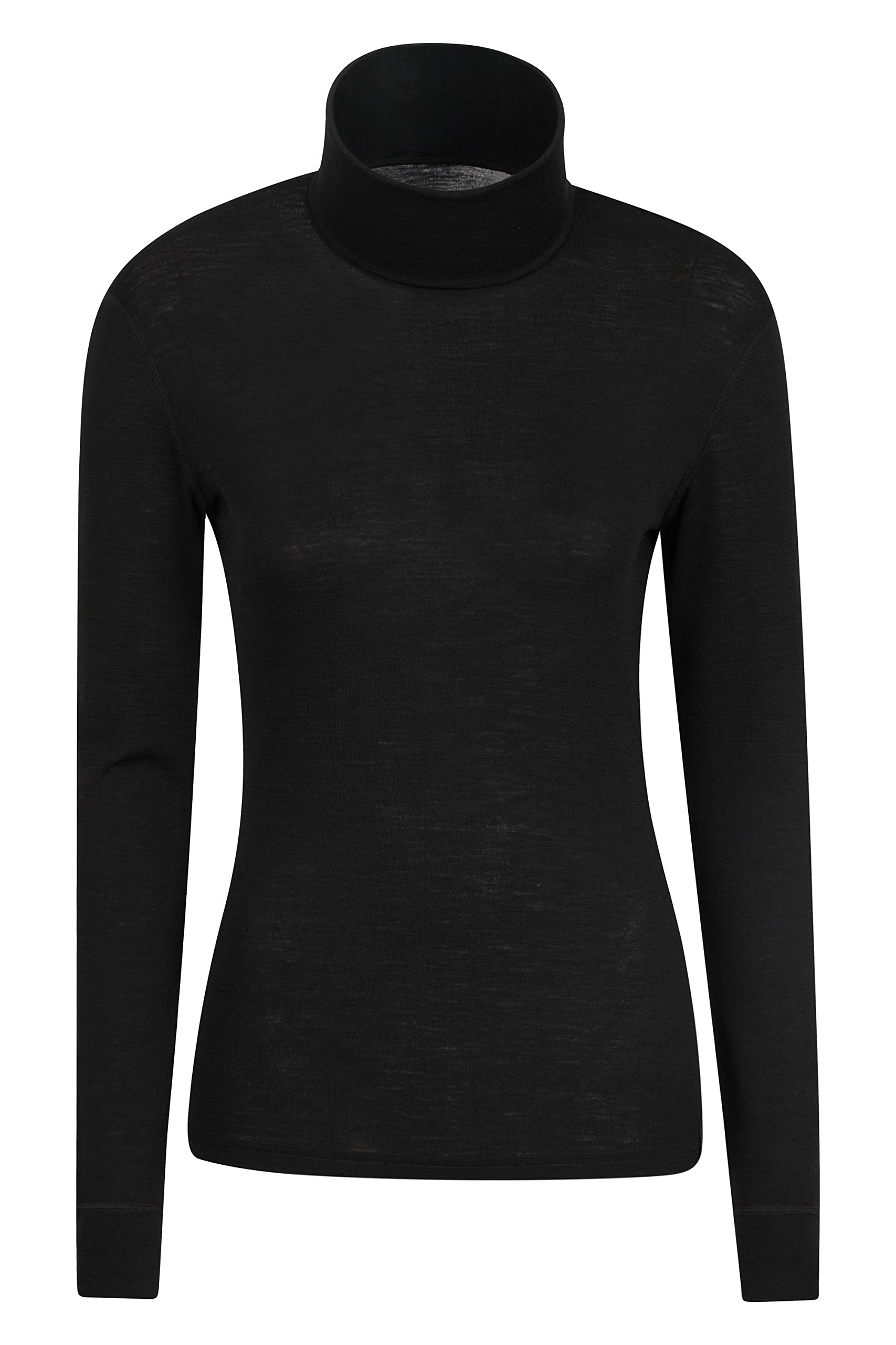 Mountain Warehouse Women's Black Merino Roll Neck Top - Quick Wicking, Quick Drying, Antibacterial, Baselayer - Best For Winter Camping, Outdoors, Travelling & Hiking Size 10