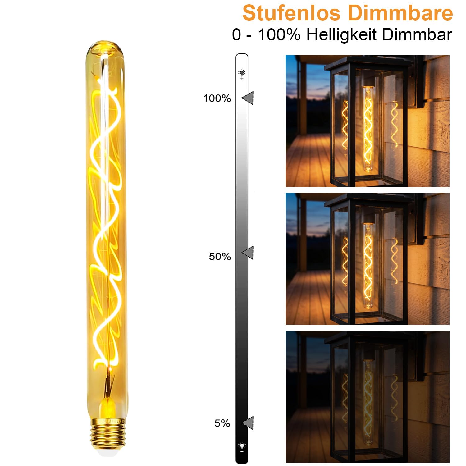 Edison Vintage Glühbirne E27, E27 LED Vintage Glühbirne 4W Dimmbar mit 30cm Länge T30 Retro Birne LED Lampe Glasgehäuse Dekorativ für Wohnzimmer,Café & Bar - 4 Stück