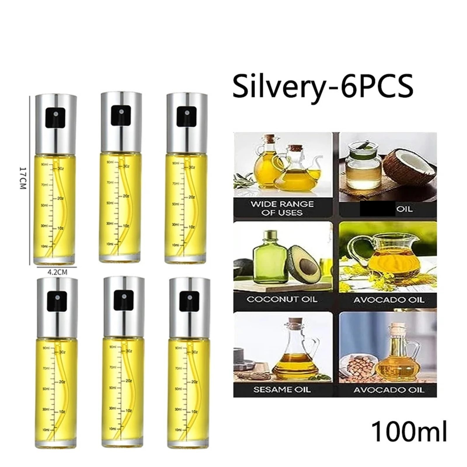 Distributore di olio, Spruzzatore Di Olio In Vetro Per Cucinare Spray Mister Per Insalata, Barbecue, Cucina, Cottura, Bottiglia Aceto Vuota per friggitrice ad aria(Silvery-6PCS)