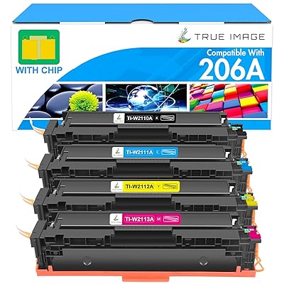 206A Toner Cartridges 4 Pack: M283fdw M283cdw M255dw 206X Set Compatible for HP 206 206A Color LaserJet Pro MFP M283fdw M283fdn M282nw M283 W2110A Printer High Yield Ink (Black Cyan Yellow Magenta)