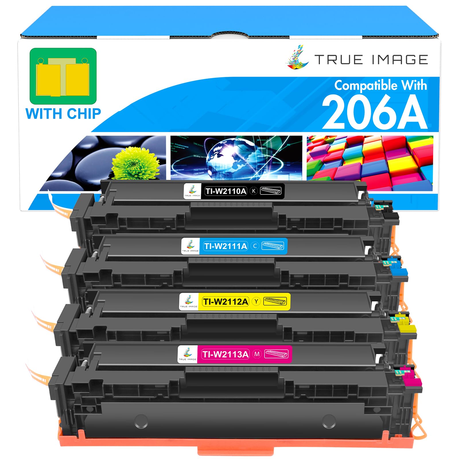 206A Toner Cartridges 4 Pack: M283fdw M283cdw M255dw 206X Set Compatible for HP 206 206A Color LaserJet Pro MFP M283fdw M283fdn M282nw M283 W2110A Printer High Yield Ink (Black Cyan Yellow Magenta)
