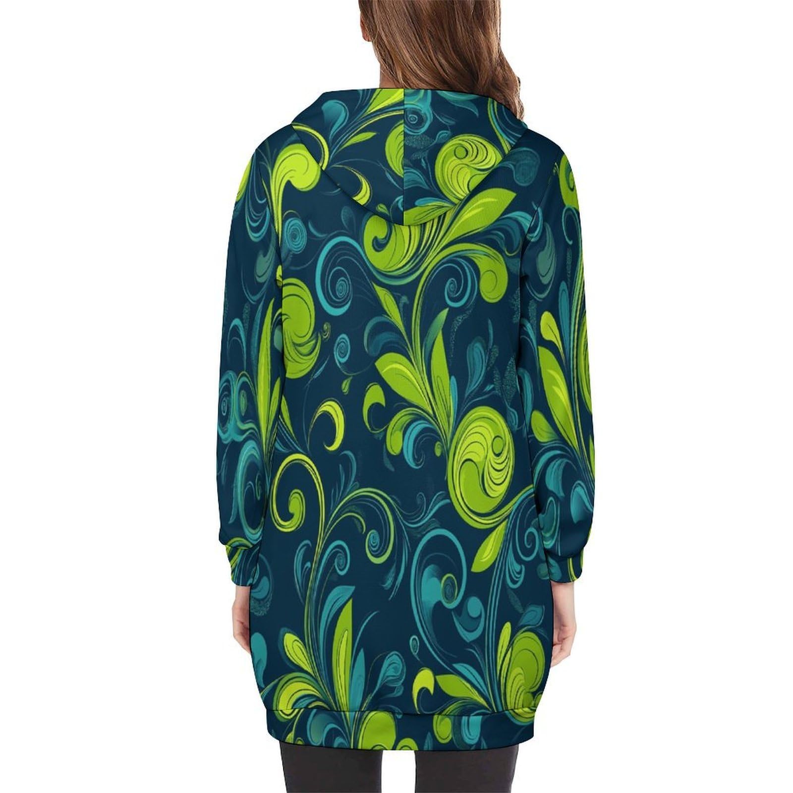 Felpa Donna con Zip Felpe Sportiva con Tasche E Cappuccio Vortici Verde Limone Morbida Invernale Giacca Regolabile Confortevole per Uso Quotidiano Casual
