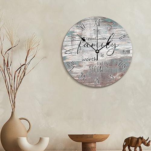 Miniatura 3 de Reloj de pared de grano de madera de granero desgastado de playa, el tiempo que pasa con la familia vale cada segundo, relojes de pared de 12