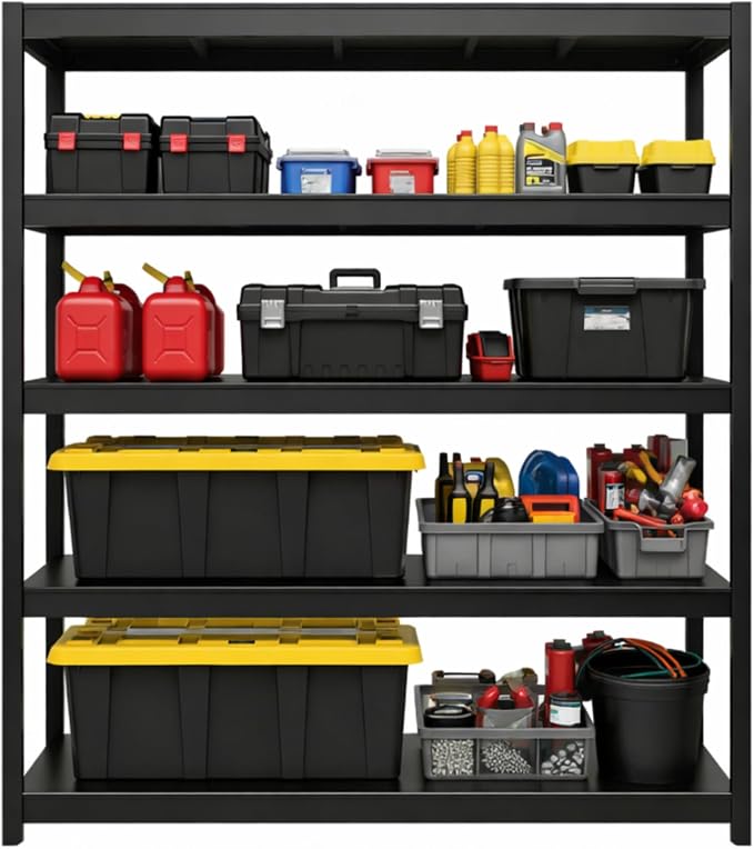 Garage Storage Shelves 24 Inch Deep, Heavy Duty Metal Shelving Unit Fits 27 Gallon Totes, 31" W x 24" D x 72" H, 5 Tier Black