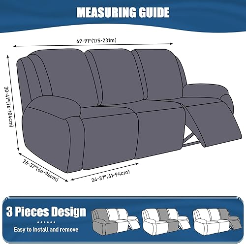 Miniatura 3 de TAOCOCO Funda para sofá reclinable, 3 piezas de tela de poliéster elástica para sofá reclinable de 3 asientos, protector de muebles suave y lavable