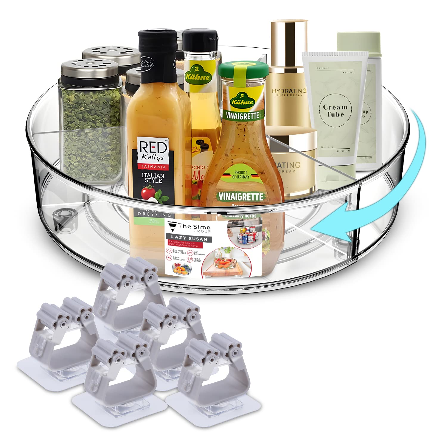 THE SIMA Lazy Susan 360-Degree Rotating Storage Spinner with 15 Piece Reusable Labels and White Marker, Smooth Cabinet Turntable Organizers for Kitchen, Bathroom, Bedroom, Living Room