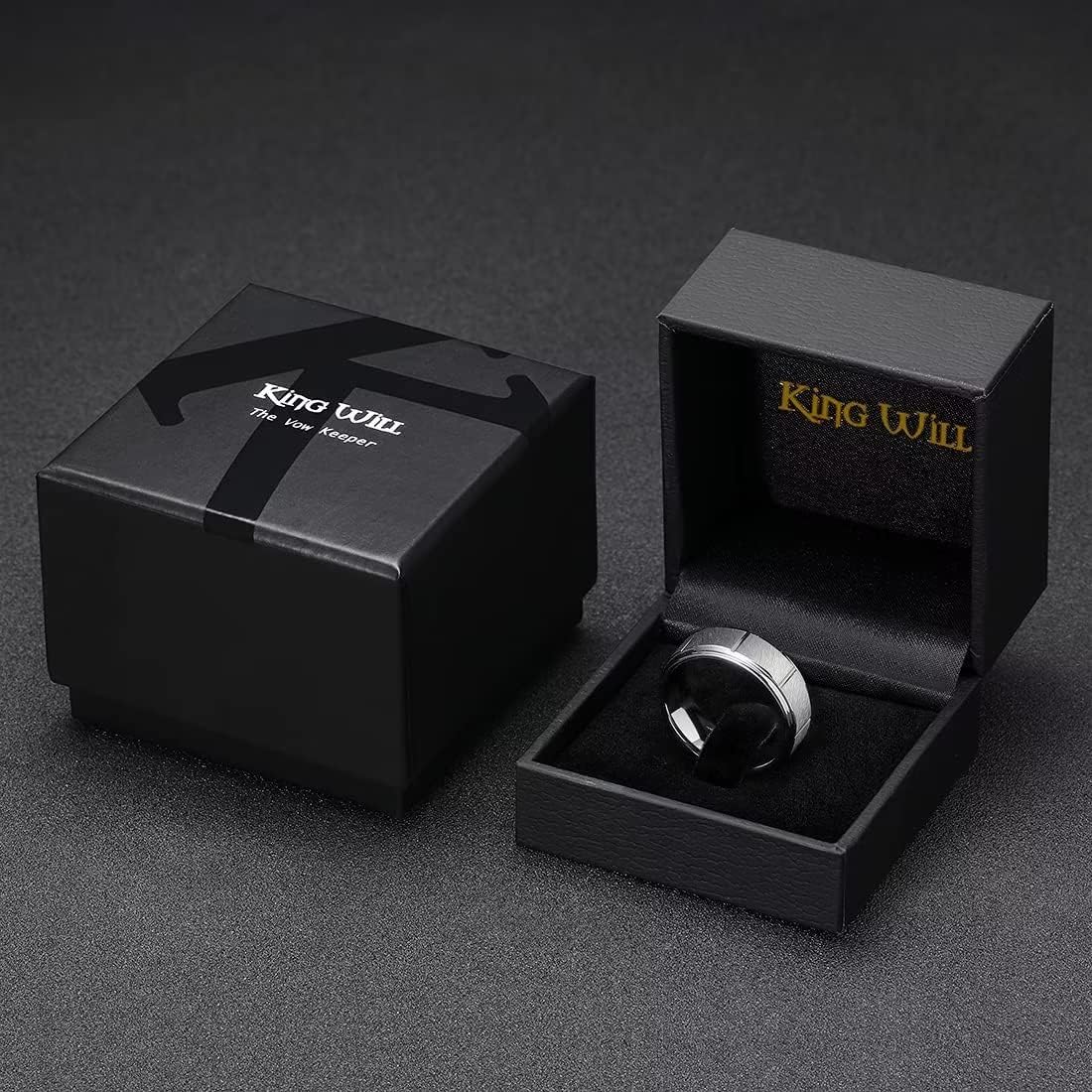King Will Classic Mens 8mm Silver/Black/Gold/Rose Gold Tungsten Carbide Wedding Band Brick Pattern Groove Center Surface Brushed Finish Comfort Fit