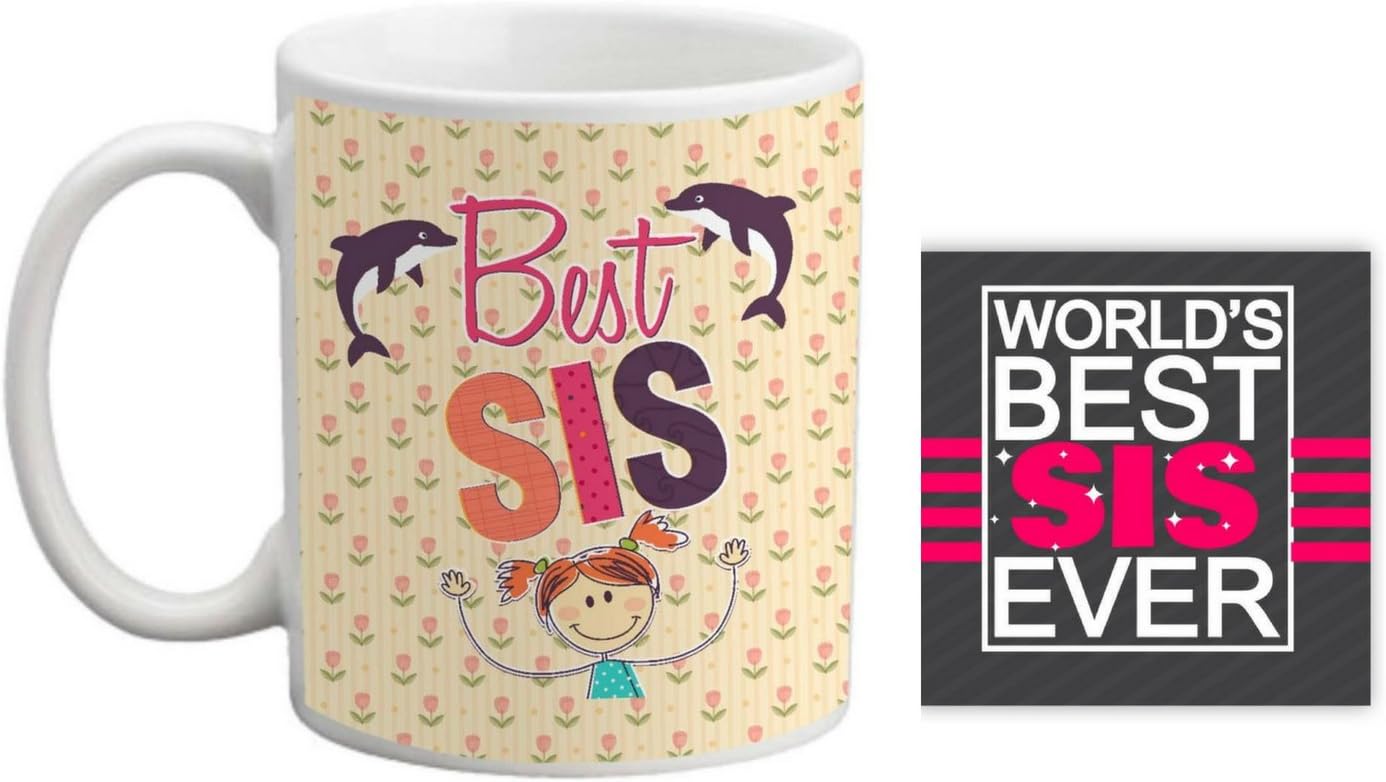 Giftsmate Bhaidooj Gifts for Sister Mug Best Sister Combo, Coaster set of 2 Birthday