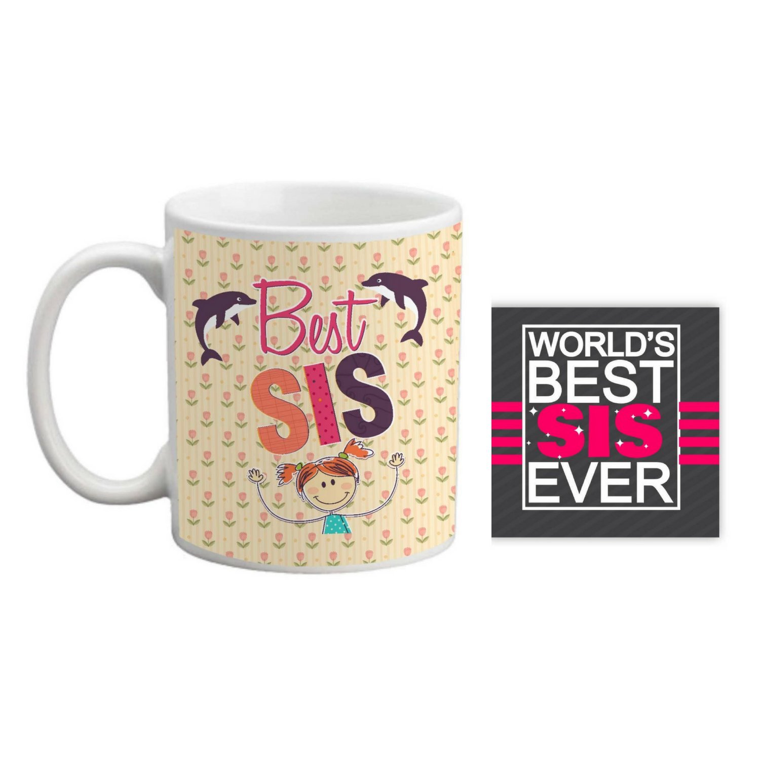 Giftsmate Bhaidooj Gifts for Sister Mug Best Sister Combo, Coaster set of 2 Birthday