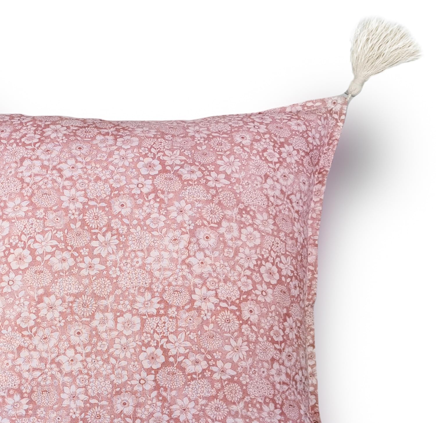 TAPIDECOR | Pack 2 Fundas + 2 Rellenos de Cojín | Modelo 4 Borlas | Decoración Hogar | Cojin para Dormitorio, Sofá, Salón, Terraza | Diseño Moderno y Elegante | Tejido Flor Liberty Nude | 45x45cm