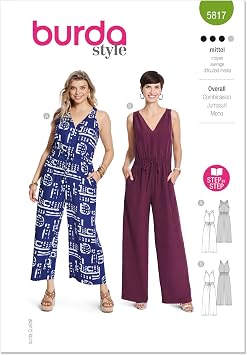 Burda Style X05817BURDA Misses Jumpsuit Overalls Sewing Pattern Packet, Design Code B5817, Sizes 10-22 36-48