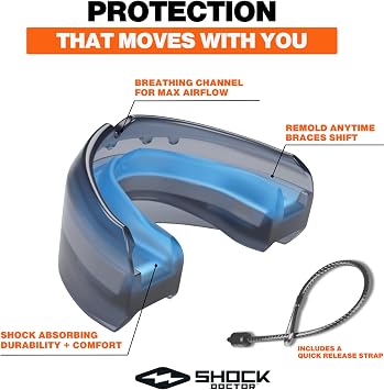 Shock Doctor Braces Football Mouth Guard, Upper and Lower Teeth. Convertible, Ultra Double Protection, Comfortable and Durable Mouthguard.