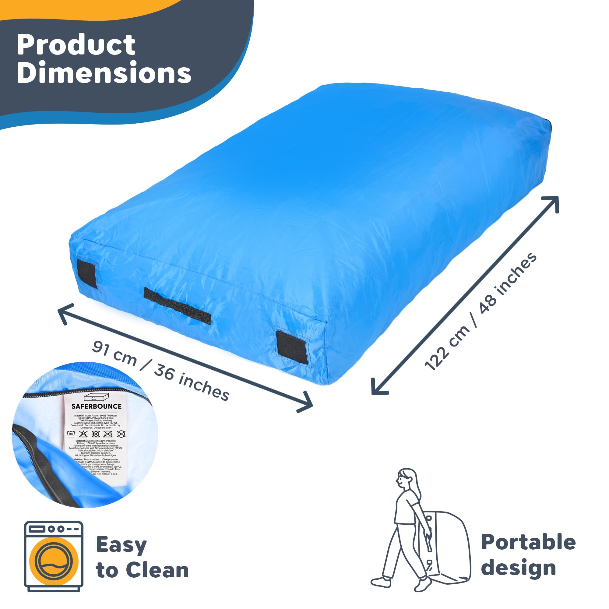 SaferBounce Sensory Crash Pad per Bambini | Grande 152 x 152 cm O 122 x 91 cm | Materasso Crash Autismo per Bambini | per Saltare & Giocare | Crashpad | Arrampicata & Ginnastica