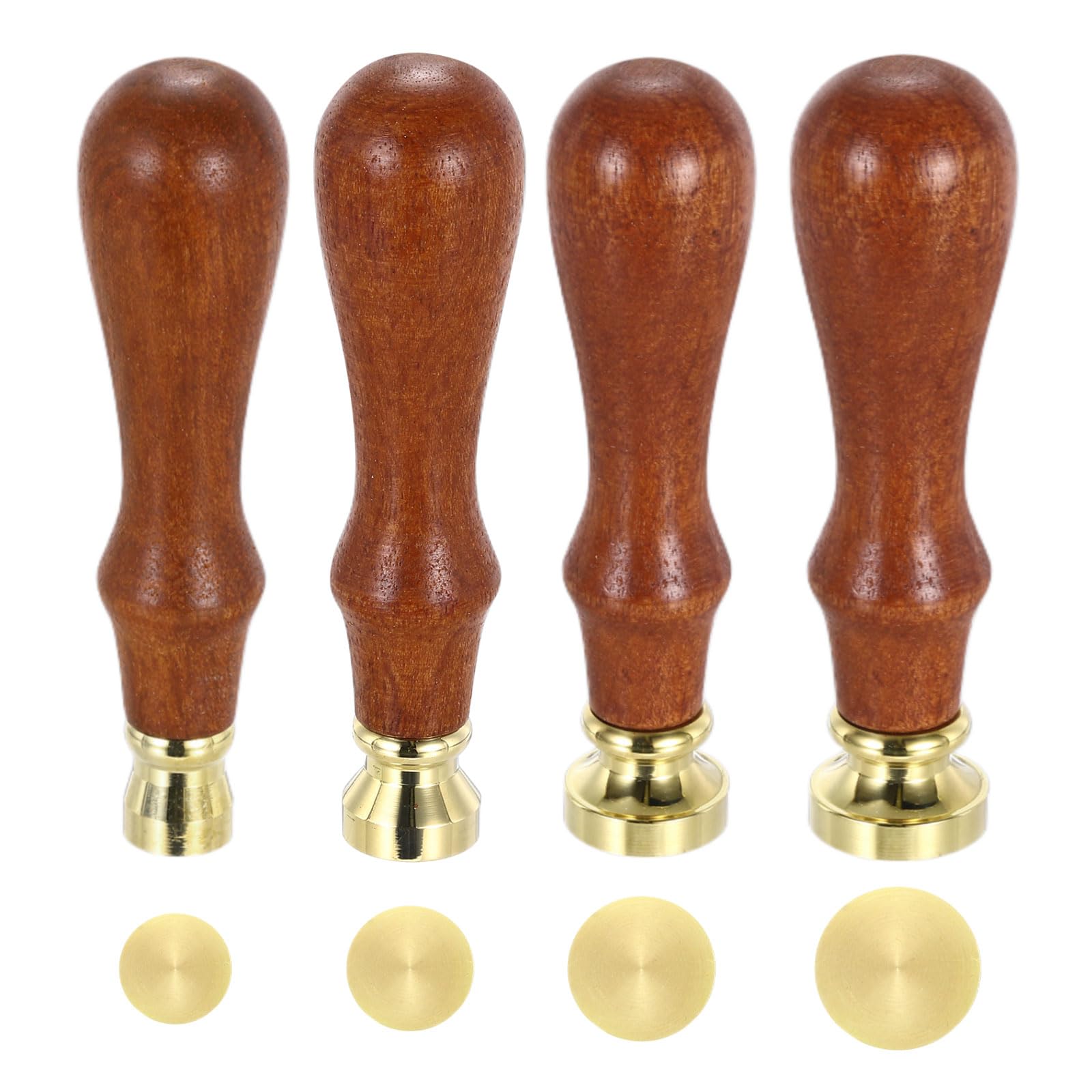 PATIKIL 12/15/18/20mm Round Blank Wax Seal Stamp, 4 Pack Removable Brass Head Without Carving Wooden Handle for Envelope Invitation Wine Packing Gift