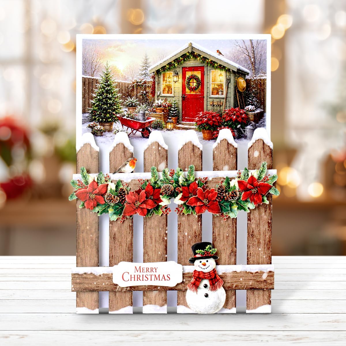 Katy Sue Poinsettia Garden Picket Fence Christmas Card Making Kit