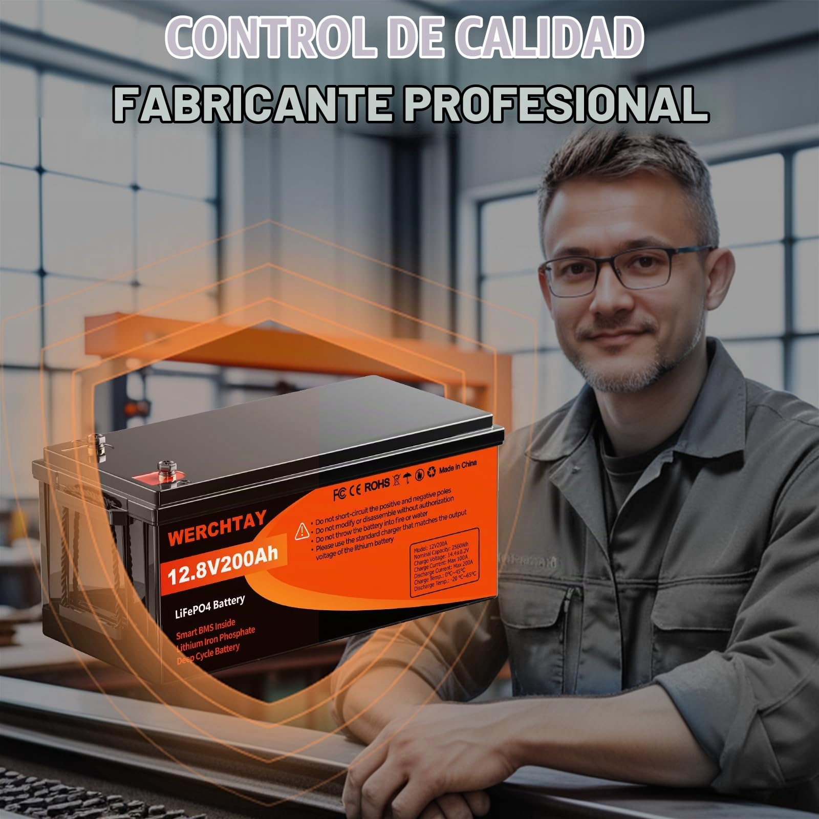 WERCHTAY Bateria Lifepo4 12V 200Ah, Bateria Litio Recargable, Baterías de Ciclo Profundo, Batería Coche 2560Wh con Sistema 200A BMS, 18000 Ciclos Para Sistema Placa Solar, Barco, Hogar, Camper (200ah)