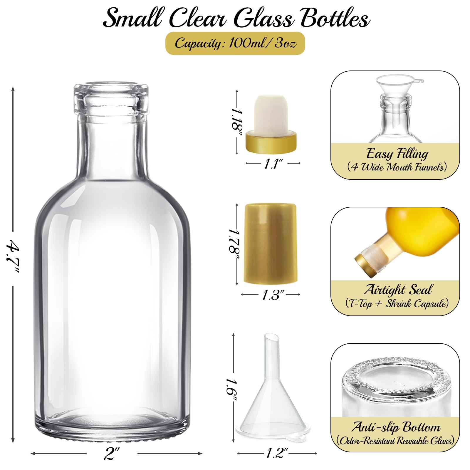 Condition photo showing New/Like New for tbwind 12 pack 3 oz / 100 ml clear glass bottles with t-top cork stoppers, small refillable bottles for homemade liquor, vanilla extract, oil, vinegar & gift favors