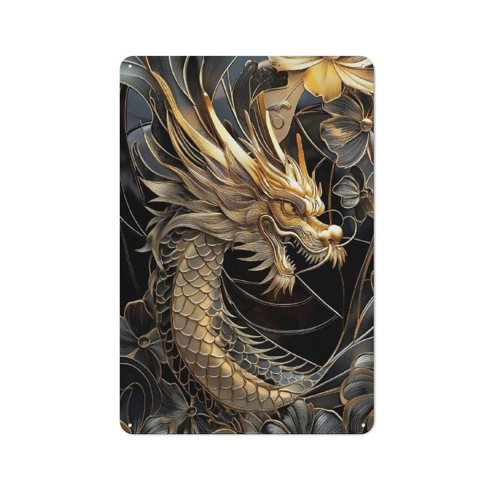 Golden Dragon Majesty Metal Tin Sign for Pet Owners, Birthday, Christmas Or Housewarming Gift, 30x20cm