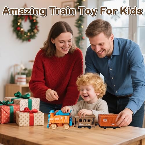 Miniatura 7 de OTONOPI Juguetes de tren para niños pequeños, juego de tren eléctrico con luces y sonidos, trenes motorizados a pilas, modelo de trenes de vapor