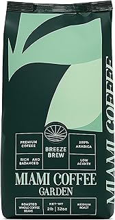 Miami Coffee Garden Breeze Brew, Brazilian Premium Coffee, Rich and Balanced, 100% Arabica Beans, Low Acid, Finest Regions in Brazil, Whole Coffee Beans, 2 Lb Bag