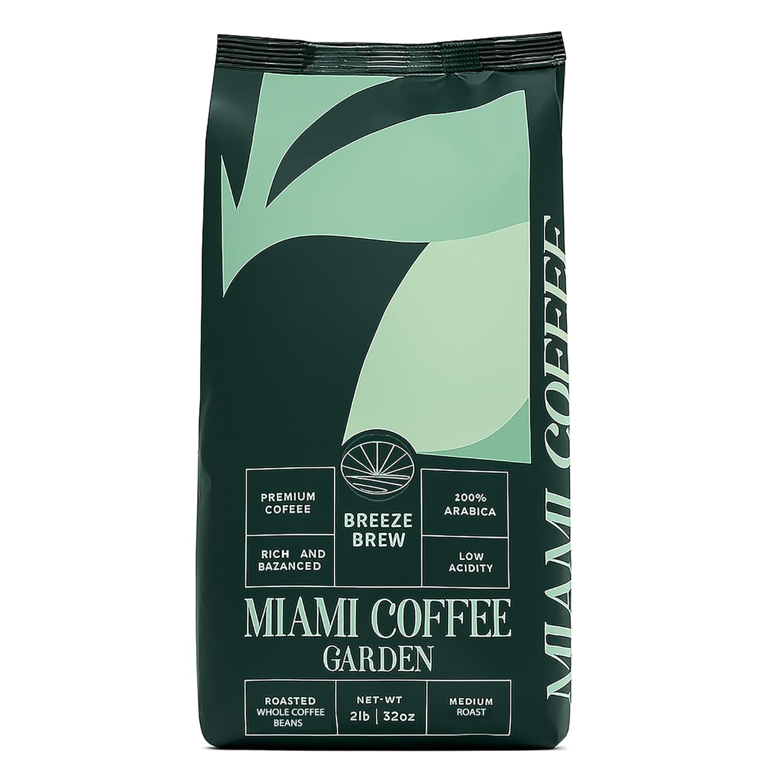 Miami Coffee Garden Breeze Brew, Brazilian Premium Coffee, Rich and Balanced, 100% Arabica Beans, Low Acid, Finest Regions in Brazil, Whole Coffee Beans, 2 Lb Bag