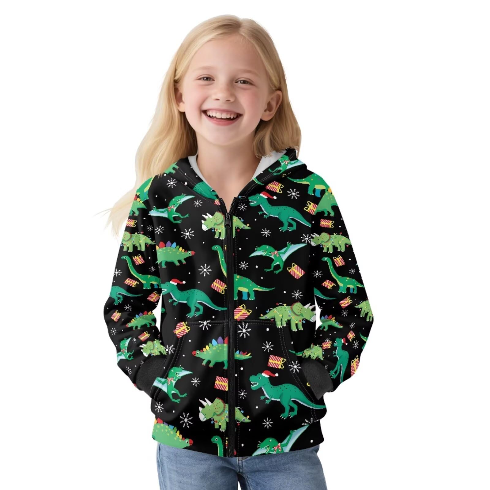 Xoenoiee Dziecięce bluzy z kapturem dla chłopców, zapinana na zamek, bluza 3D, fajna grafika zwierzęca, sweter z długim rękawem, top na jesień i zimę