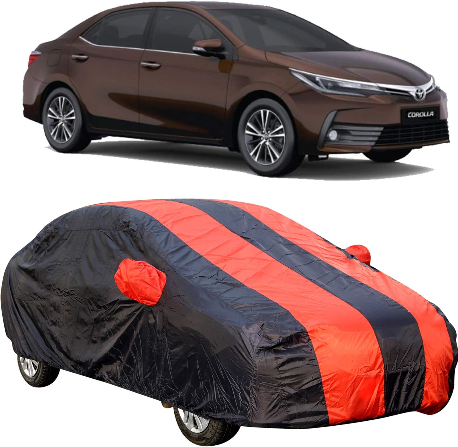 The Autostory 190 Taffeta Water Resistant Car Body Cover Compatible with Toyota Corolla Altis (2014 to 2017) with Mirror Pockets (Red/Navy Blue)