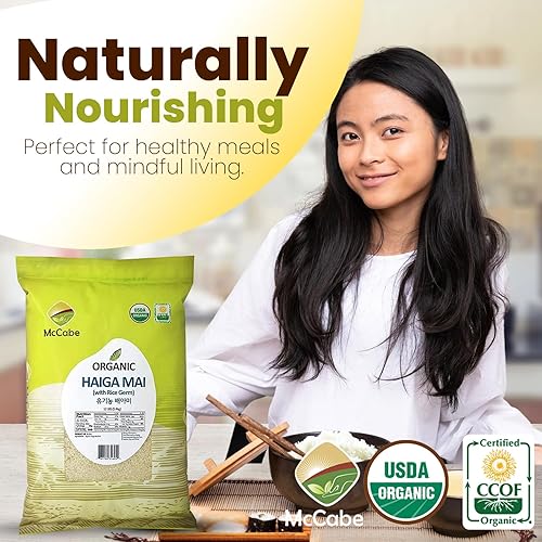 Miniatura 3 de McCabe Arroz orgánico Haiga Mai - Arroz Haiga 12 libras - Rico en fibra y minerales  Certificado USDA y CCOF  Producto de Estados Unidos