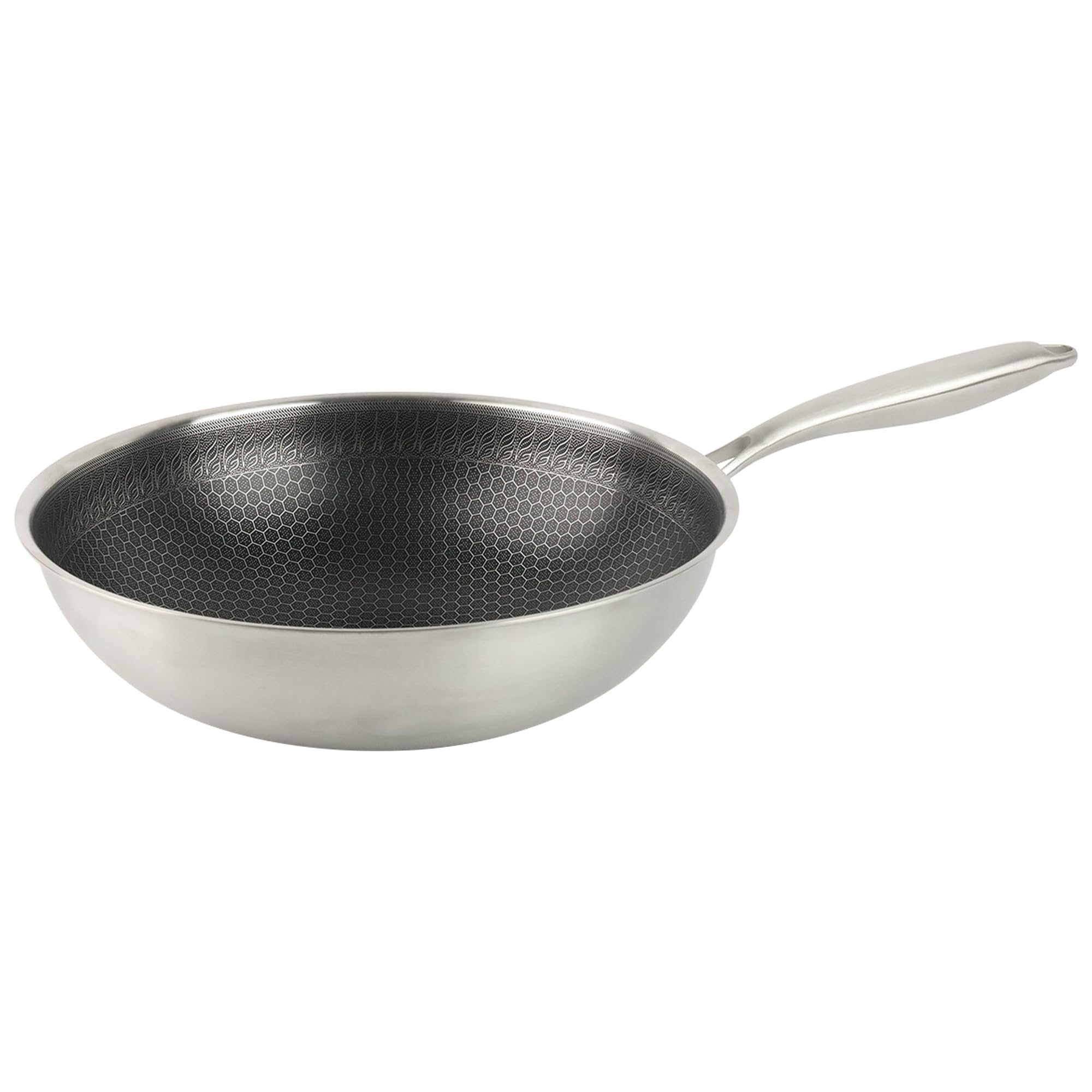 KARL HAUSMANN Wok in Acciaio Inox 30 cm con Struttura a Nido d’Ape - Wok Antiaderente Resistente ai Graffi per Induzione, Gas e Tutti i Piani | Cottura Uniforme e Riscaldamento Rapido