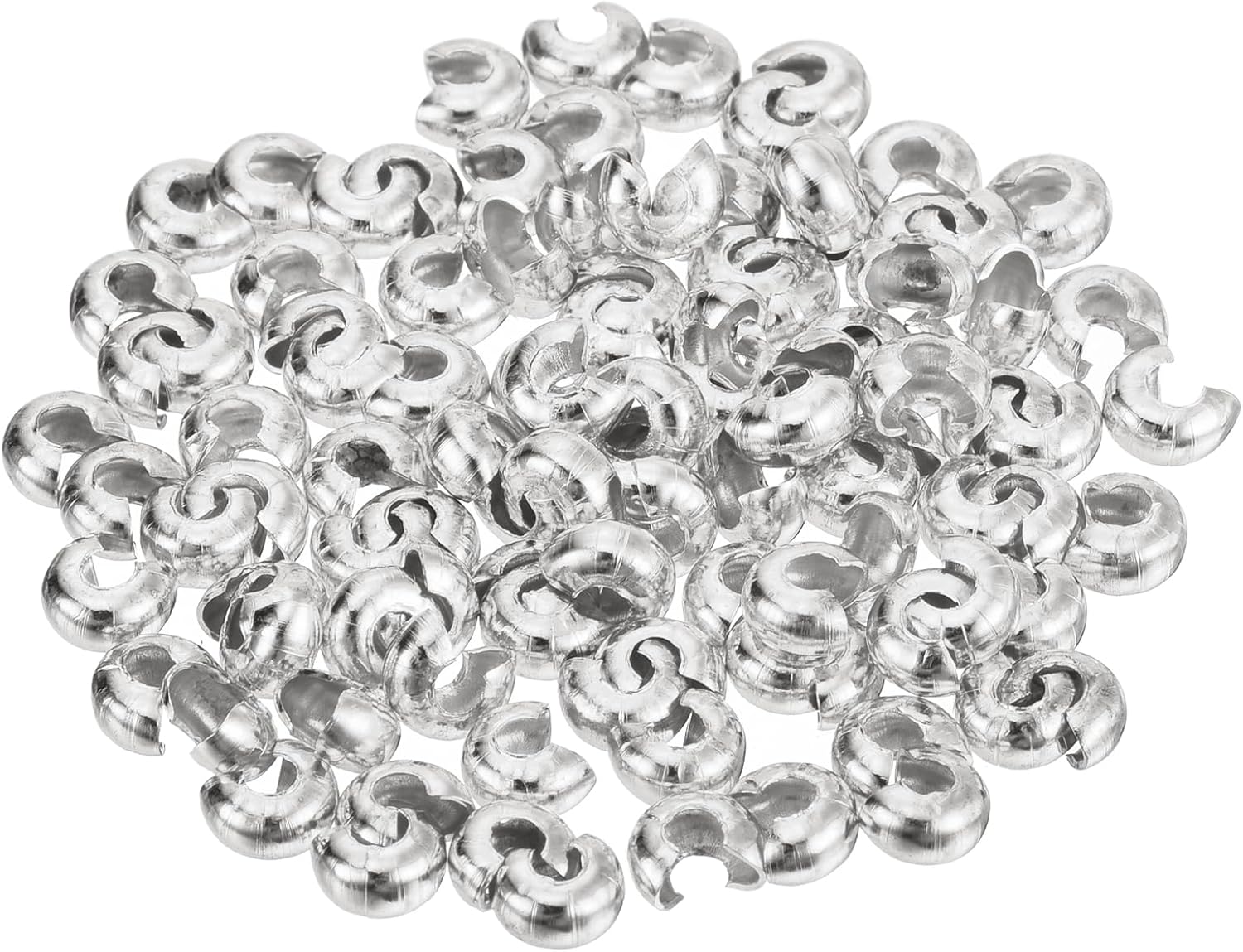 uxcell 150pcs Crimp Bead Covers, 5mm/0.2" Half Round Open Crimp Beads Knot Cover Metal Small Loose Beads End Tip for Bracelet Jewelry Making Craft DIY, Silver