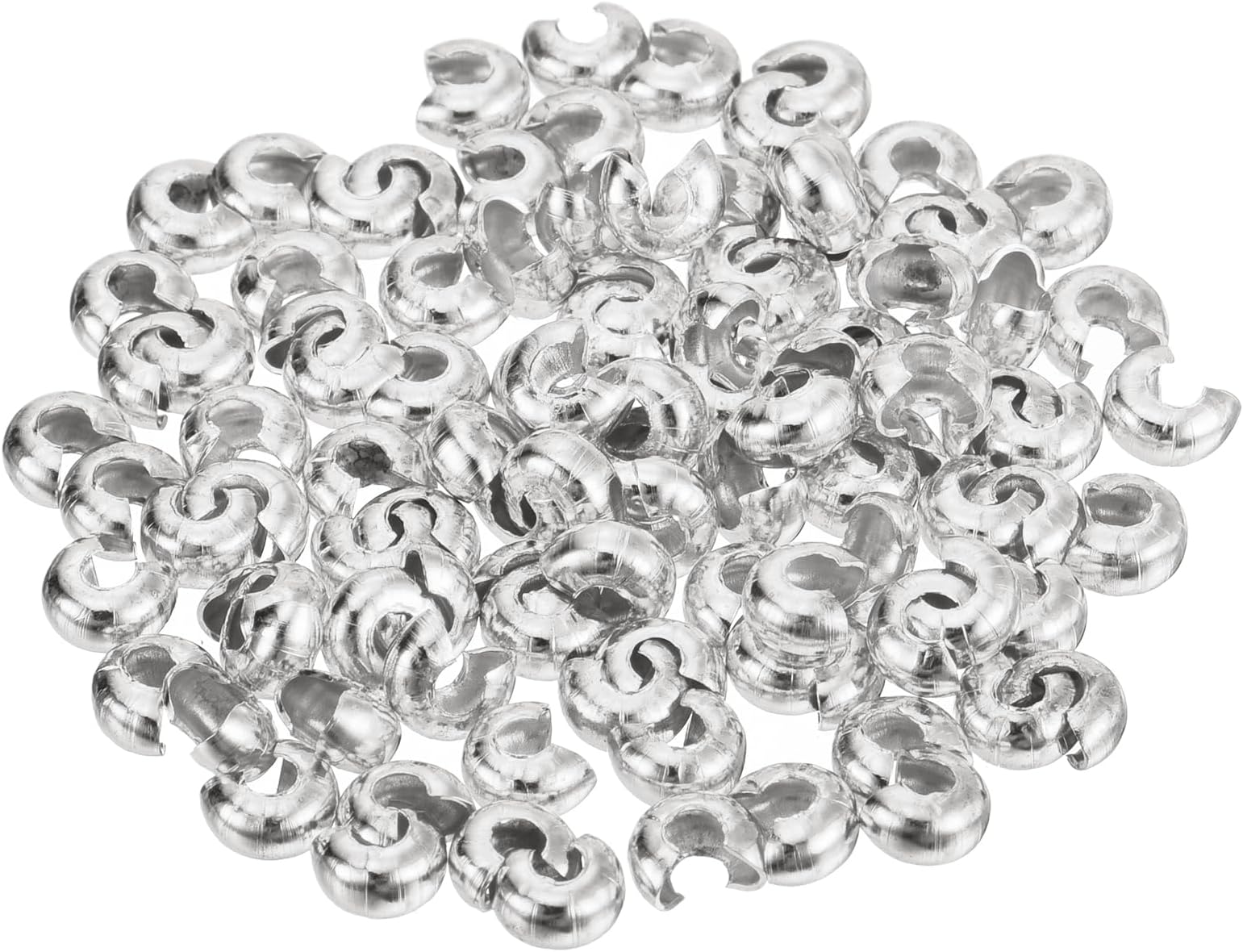 uxcell 100pcs Crimp Bead Covers, 3mm/0.12" Half Round Open Crimp Beads Knot Cover Metal Small Loose Beads End Tip for Bracelet Jewelry Making Craft DIY, Silver