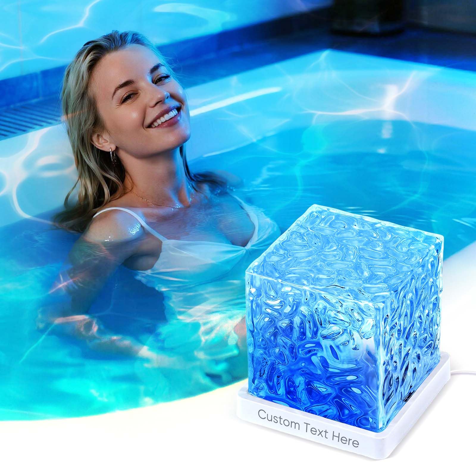 VEELU Personalized Rechargeable Water Ripple Shower Light for Bathroom & Bathtub - Ocean Wave Projector Light, 16-Color Lamp, LED Mood Light for Bedroom, Spa, Kids, Valentine’s Day Gift