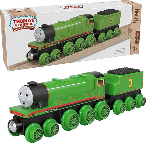 Miniatura 1 de Thomas  Friends - Motor de ferrocarril de madera Henry y automóvil de carbón tren de empuje hecho de madera de origen sostenible para niños de 2