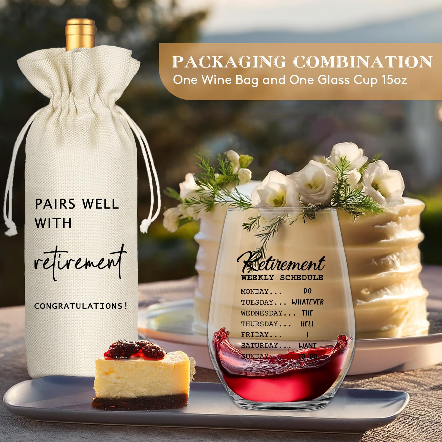 Regalos de jubilación para mujeres y hombres, divertido juego de copas de vino y bolsa de vino, el mejor regalo de jubilación para amigos, vaqueros, médicos, enfermeras, profesores, jefes, combina