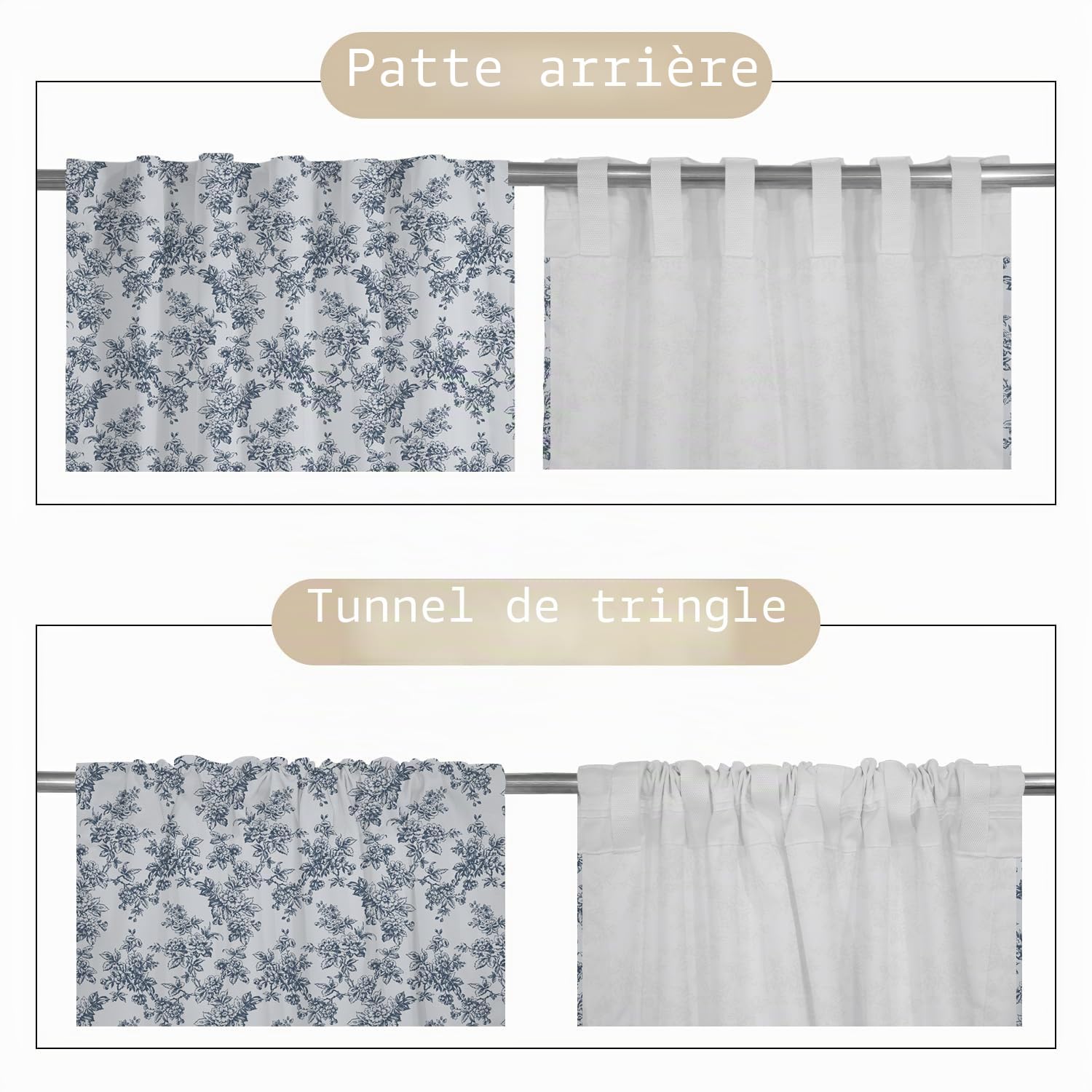 Rideaux Floraux Vintage pour Chambre Rideaux de Ferme Fleur Bleue Style Cottage de Campagne Rideaux à Motifs Passe-Tringle Miteux Chic Traitement de Fenêtre Salon Pergola 135x245cm 1 Panneau