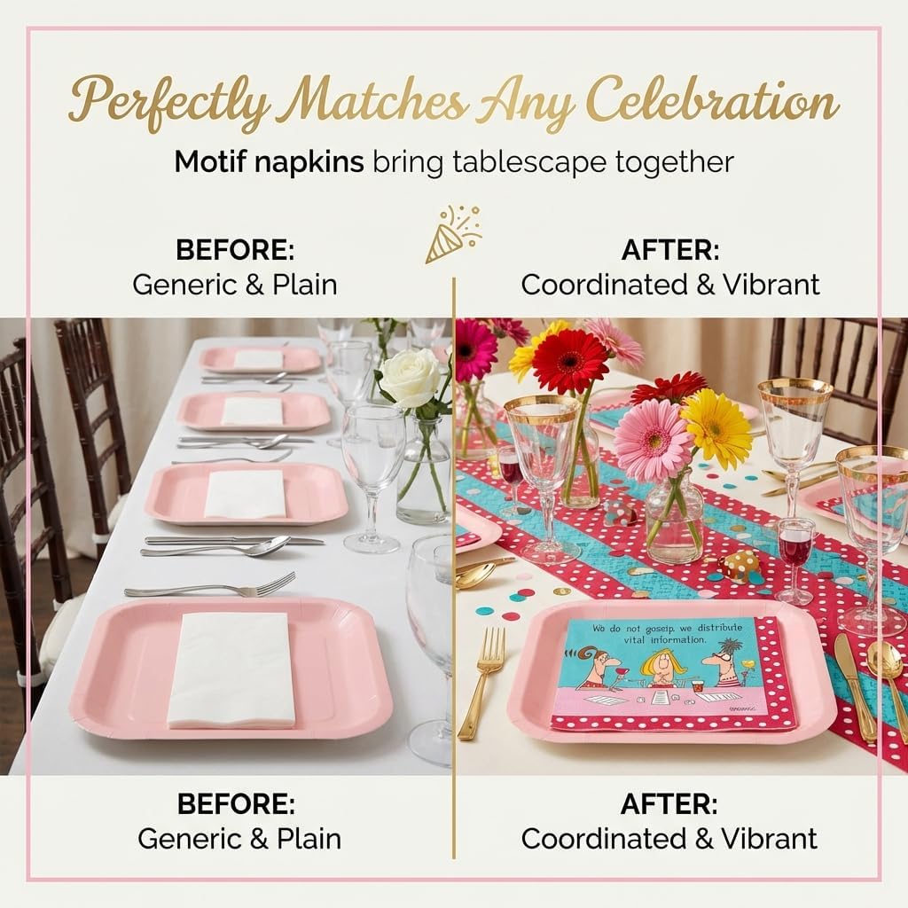 Bunco Gossip Napkins and Pink Plates Set - 36 Piece Set Includes 20 Napkins and 16 Desert Plates